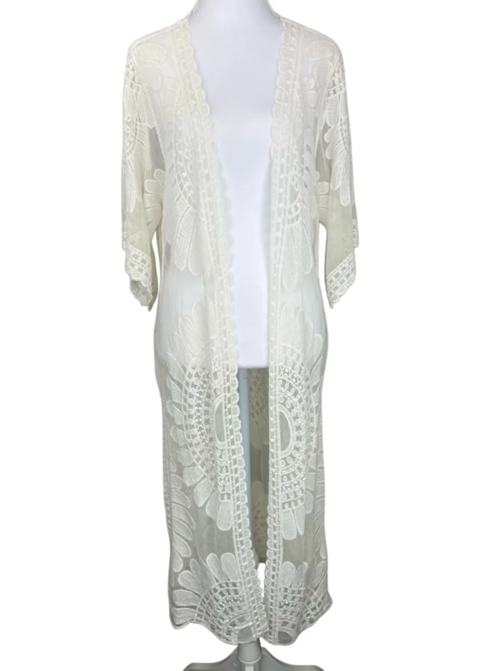Rebellion Again Ivory Lace Crochet Duster Kimono Cardigan Boho Small